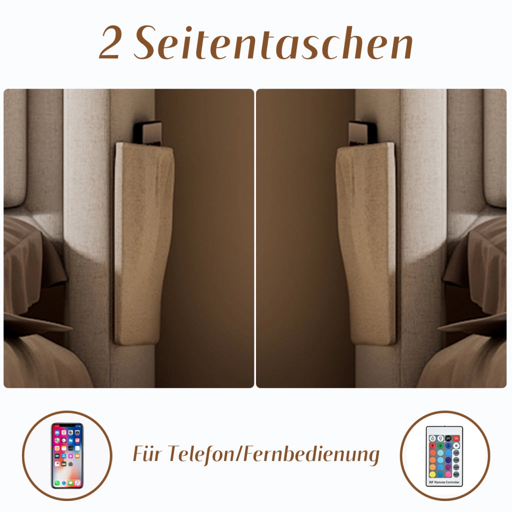 Letto imbottito 180x200 LED USB-C idraulico doghe 300kg beige
