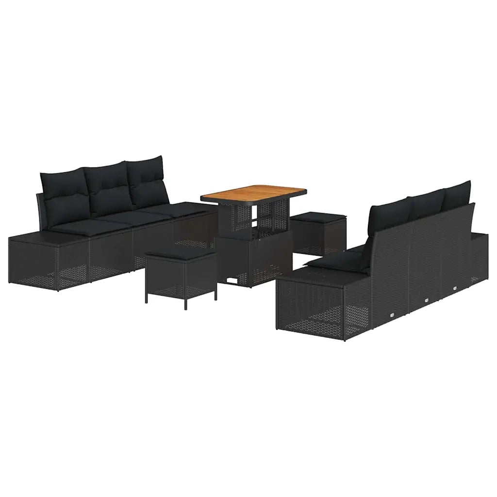 Set Divano da Giardino con cuscino 9 pcs Nero Poly Rattan