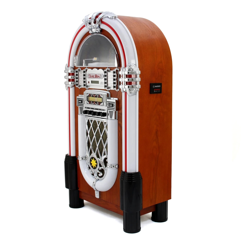 Jukebox Retrò Sistema Audio Anni '50 Stereo FM Radio Bluetooth AUX MP3 USB e Porta CD