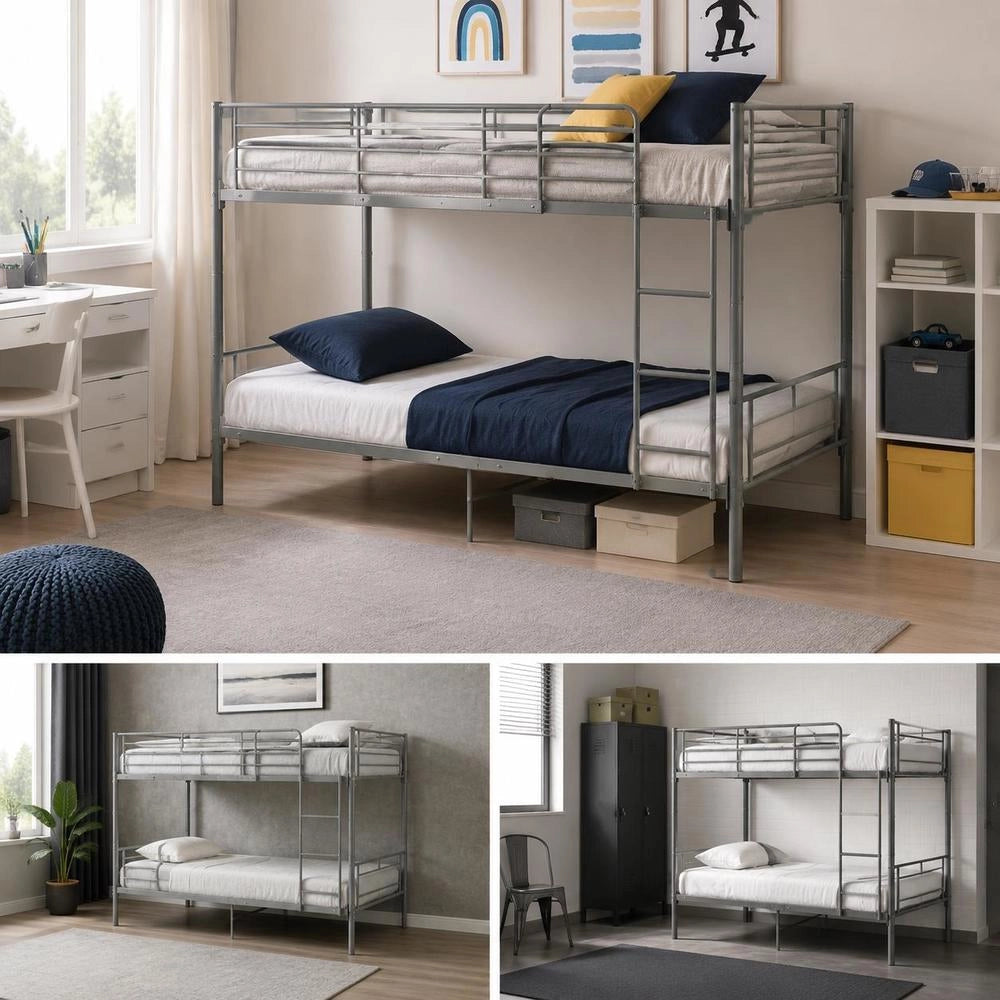 Bunk Bed Grey Metal 90x200 Cm