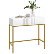 Consolle Ingresso con 2 Cassetti e Gambe Dorate ¨C Minimal ¨C Bianco 80x31.5x75cm