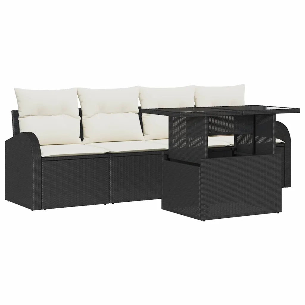 Set Divano da Giardino con cuscino 5 pcs Nero Poly Rattan 3348543