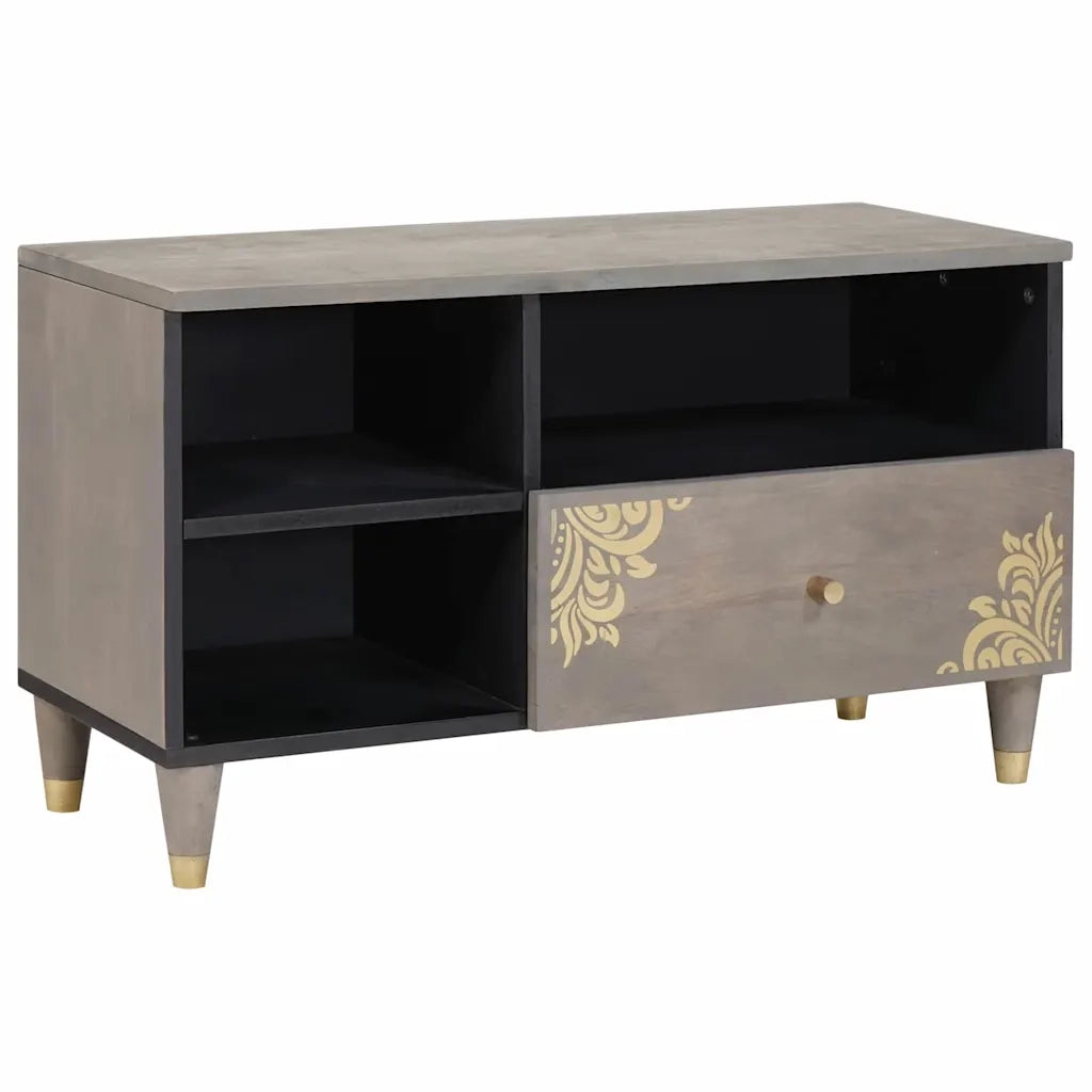Mobile TV Grigio 80 x 33 x 46 cm Legno di mango massello 4018789
