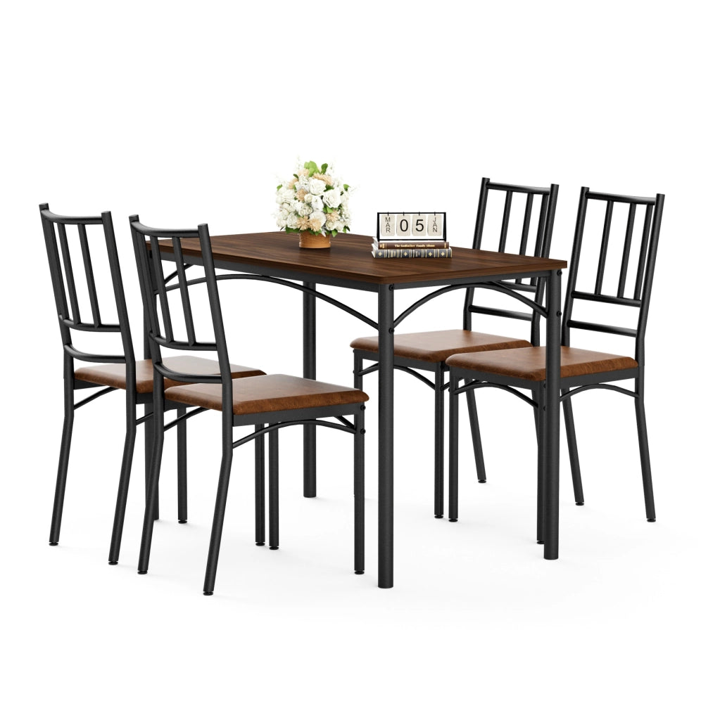 Set tavolo da pranzo con 4 sedie, stile industriale, finitura noce, per cucina e soggiorno