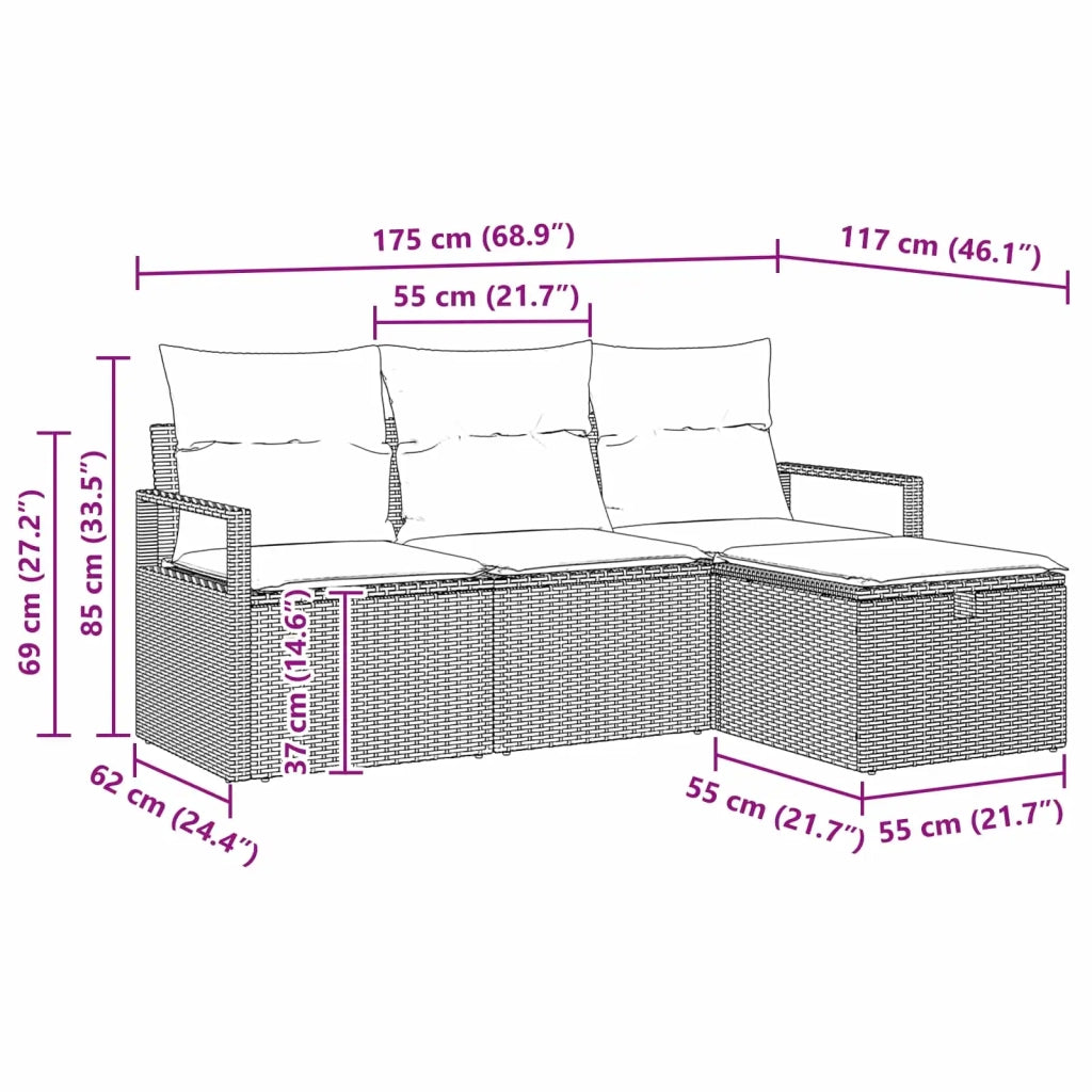 Set di divani con cuscino 4 pcs Marrone e Rosso polyrattan 3359153