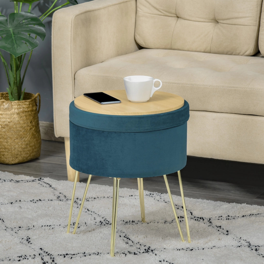 Pouf Contenitore ¨C Minimal ¨C Verde Velluto Legno