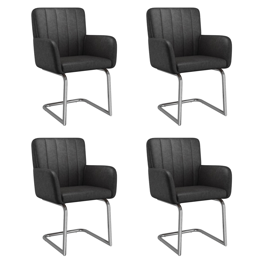 SEDIA DA PRANZO Set da 4 pezzi in PU nero con gambe in metallo a Z