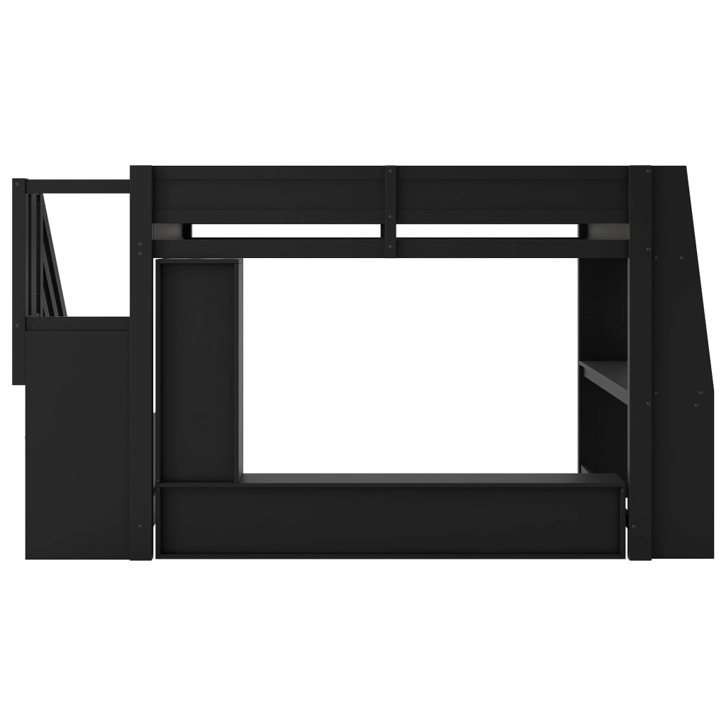 Letto a soppalco 140x200 in legno con scrivania e LED; nero