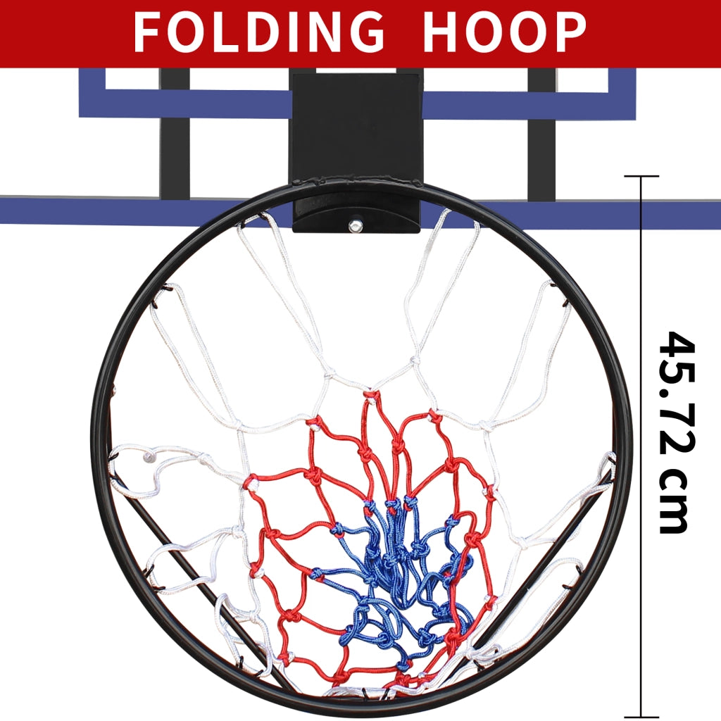 Canestro da basket a muro con tabellone infrangibile e anello, 112x72 cm, per interni ed esterni