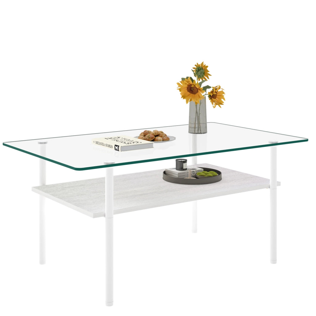 TAVOLO DA CAFFÈ Rettangolare 98x58x45 cm Bianco Vetro e MDF