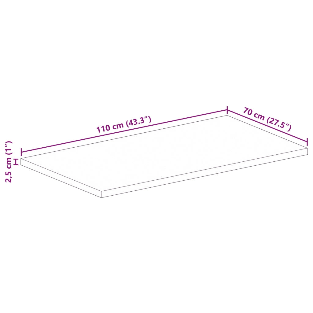 Dessus de table rectangulaire bois massif de manguier brut