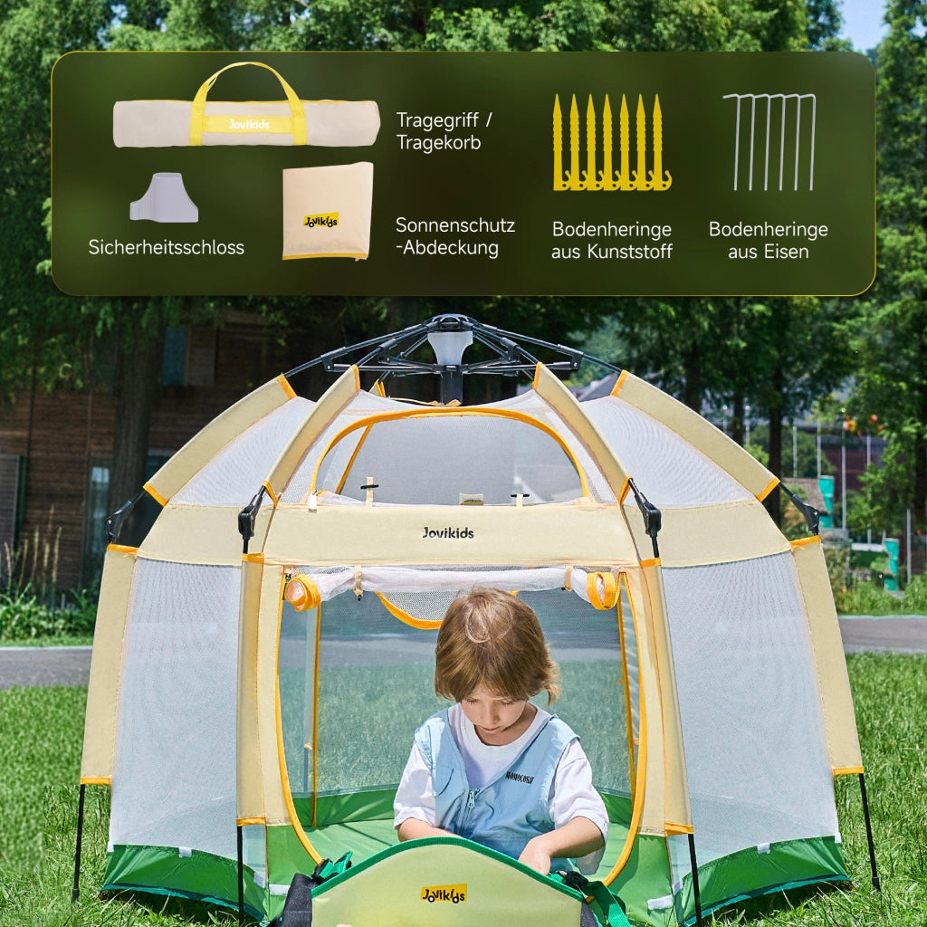 Jovikids Box a molle per bambini pieghevole con baldacchino, tenda pop-up per esterni, grande playpen esagonale 150x150x105cm con borsa da trasporto per casa, giardino e spiaggia