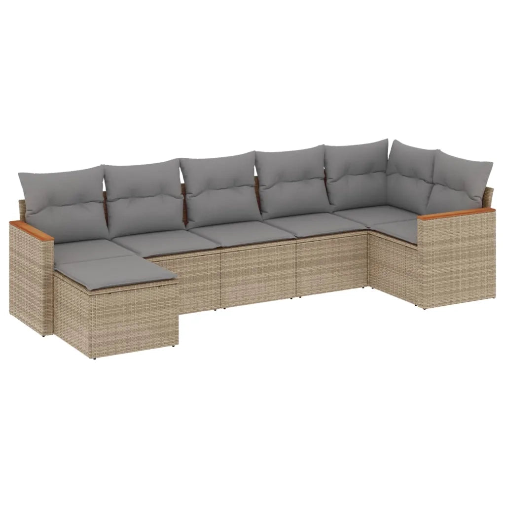 Set Divani da Giardino 7 pz con Cuscini Beige in Polyrattan