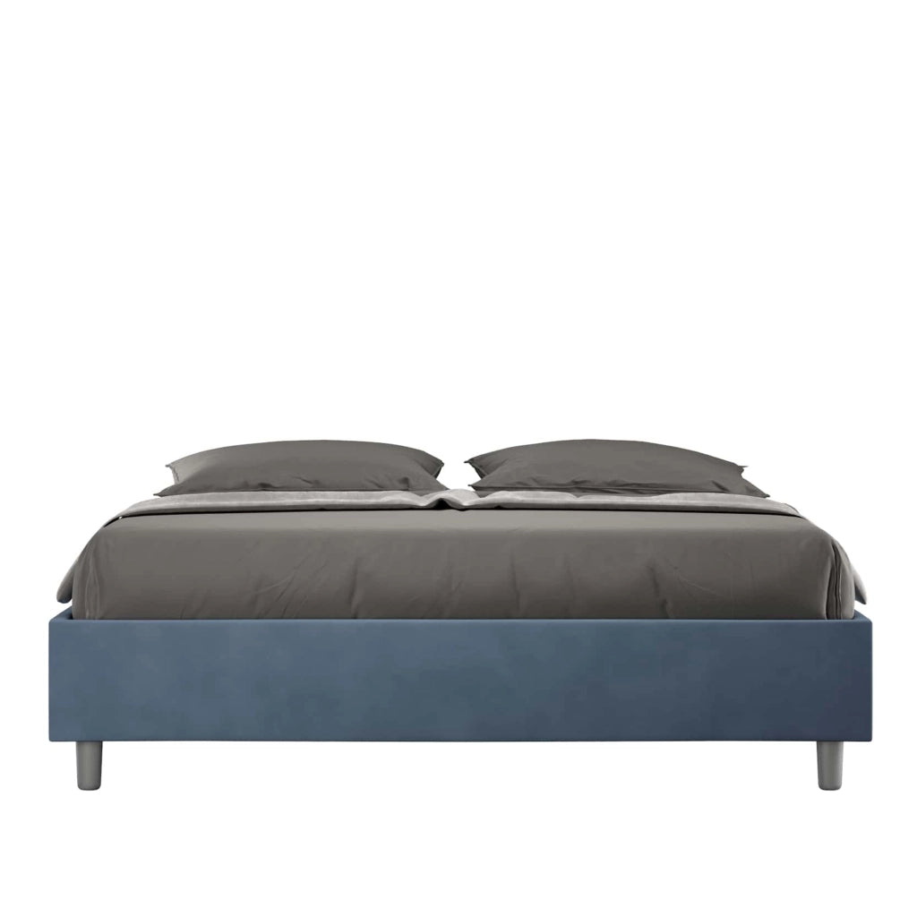 BS COM Letto matrimoniale francese con rete imbottito 140x200 microfibra blu
