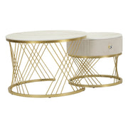 Coppia tavolini da caffe' Votix rotondi in crema e oro O70x48 e O50x43 cm