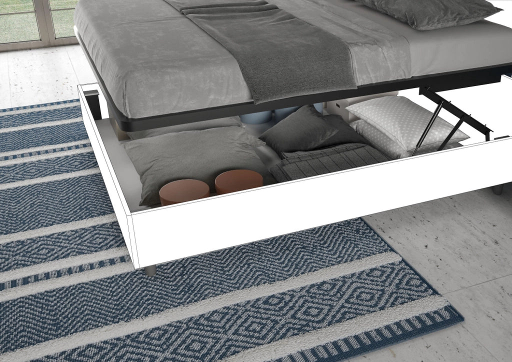 BS COM Letto matrimoniale contenitore doppia alzata imbottito 160x190 microfibra ocra