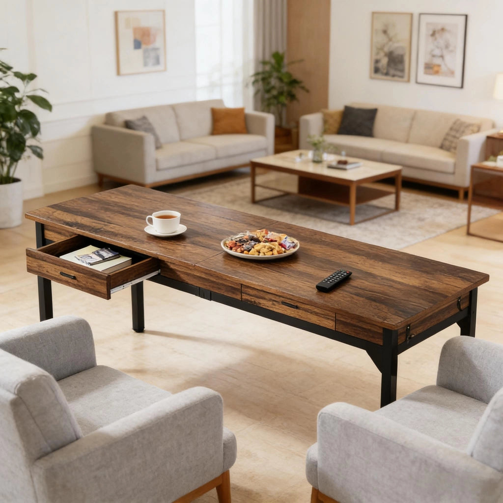 SCRIVANIA Doppia 200x60x82 cm Legno e Metallo Marrone Rustico e Nero