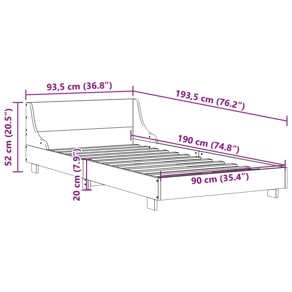 Letto singolo | Letto per adulti | Letto senza Materasso 90x190 cm in Legno Massello di Pino