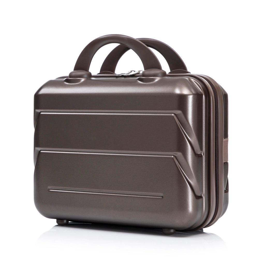 Set valigie ABS 2 pezzi con spinner e combinazione, marrone, include valigia 14"/19" e beauty case 14