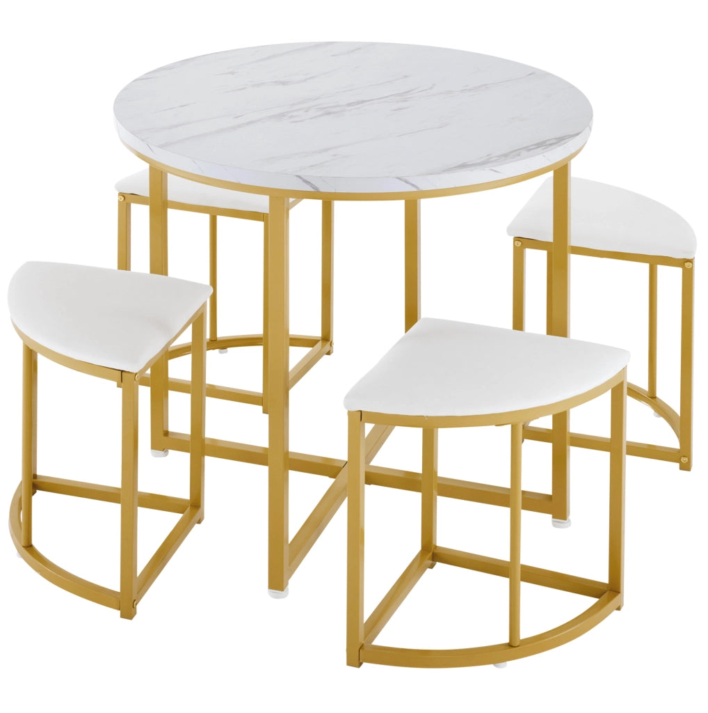 Set tavolo da pranzo rotondo 80 cm con 4 sedie bianco oro