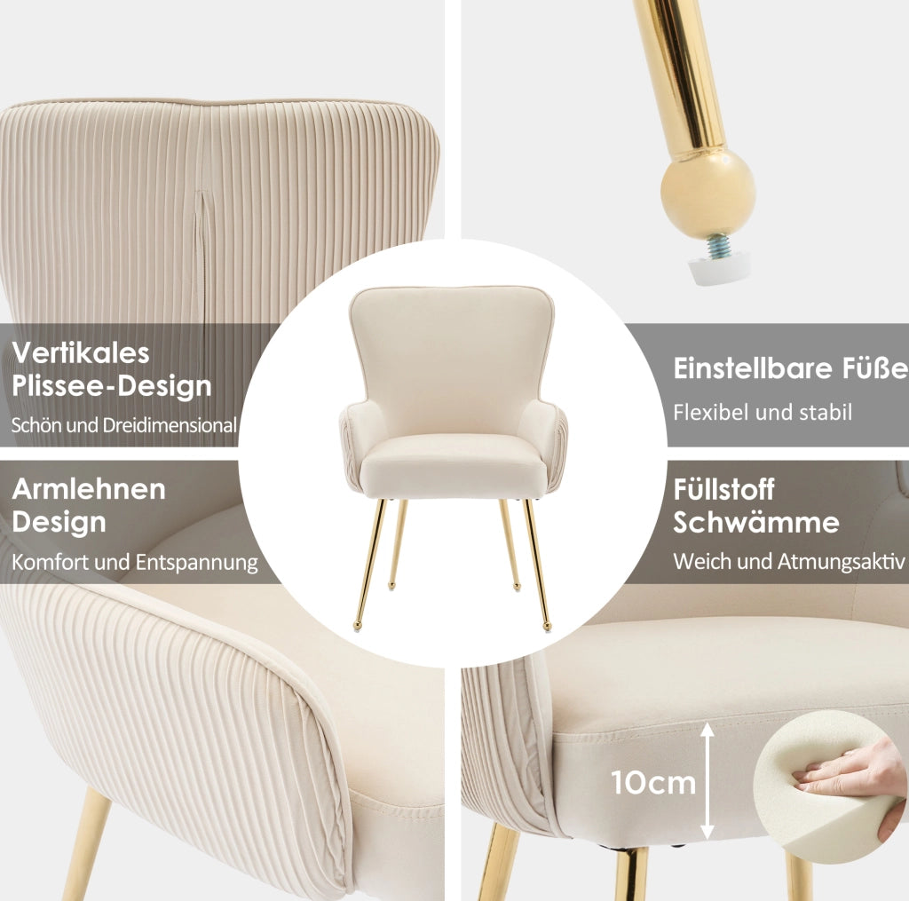 Set di 2 sedie con braccioli in velluto beige e oro