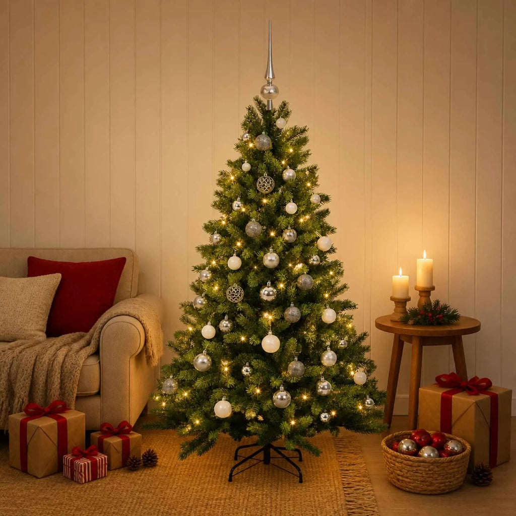 Albero di Natale Artificiale con Palline 120 cm 150 LED 3466183