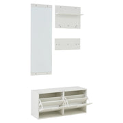 Mobile da ingresso con specchio, 6 ganci e scarpiera a 4 ripiani per ingresso e corridoio, bianco, 90 × 30 × 41.5 cm
