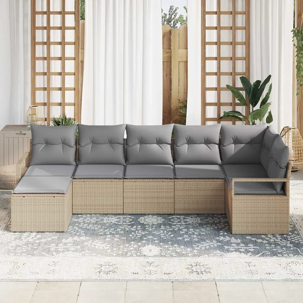 Set di divani con cuscino 7 pcs Beige polyrattan 3346470