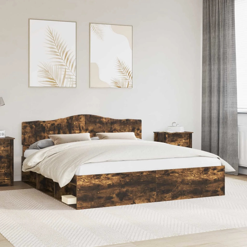 Letto matrimoniale | Letto per adulti | Struttura del letto Rovere fum¨¦ 180 x 200 cm Pino massello