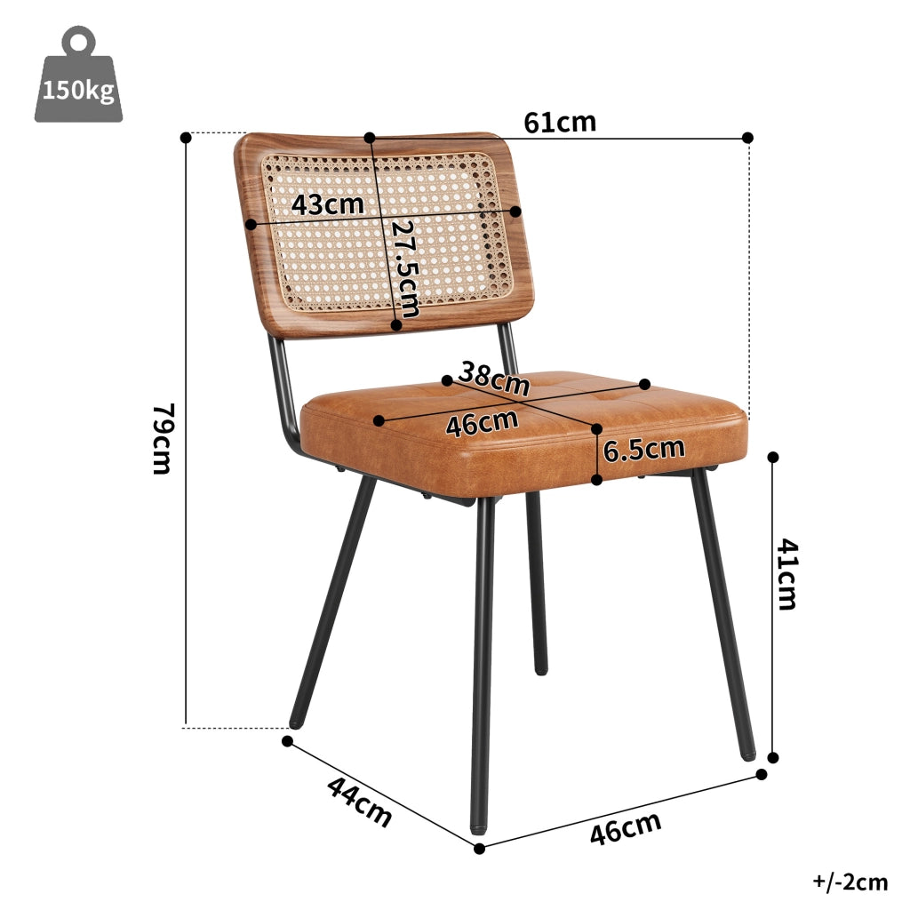 SEDIA da pranzo 61x46x79 cm Marrone in PU e metallo