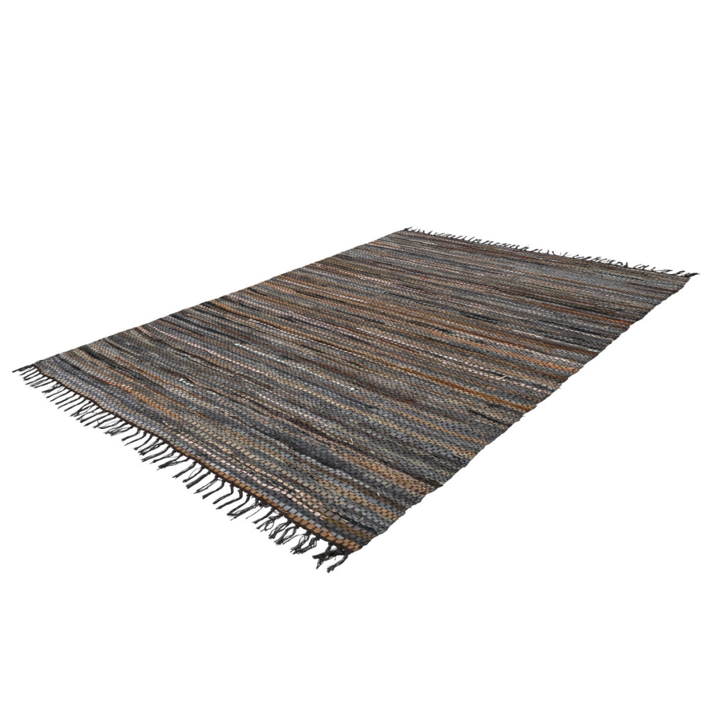 Tappeto Sonipat in Vera Pelle e Cotone Marrone Multi