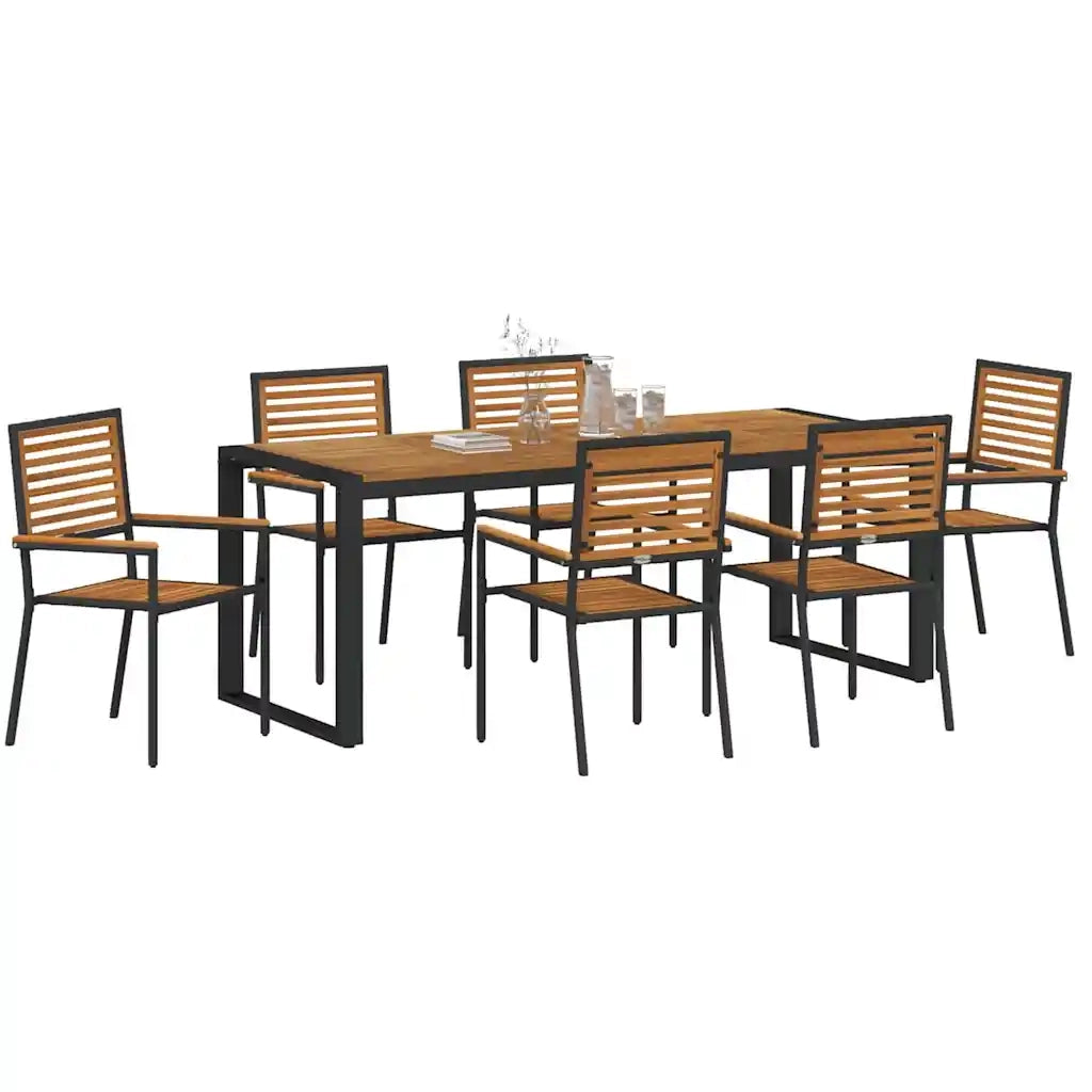 Set da Pranzo per Giardino 7 pcs Nero e Marrone polyrattan