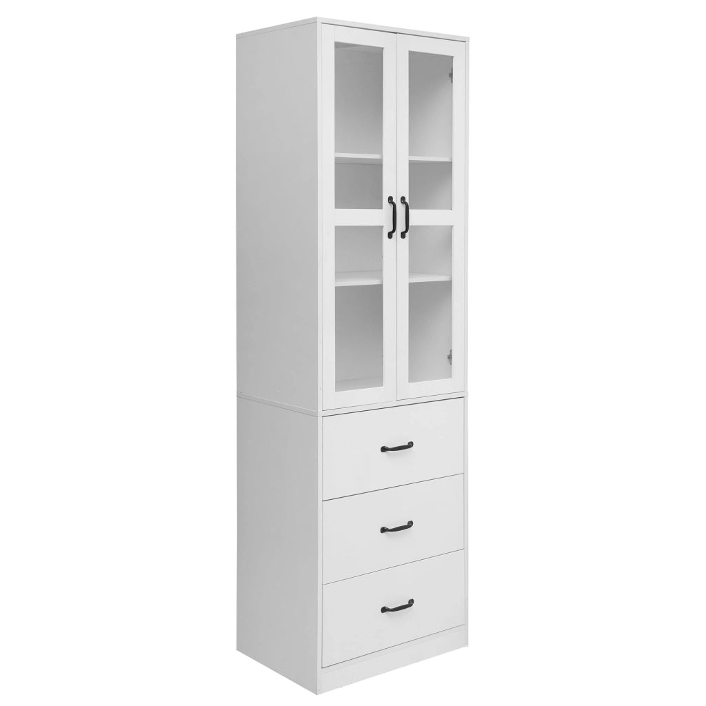 Vetrina con illuminazione LED e 3 cassetti in MDF bianco