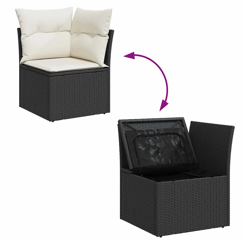 Set Divano da Giardino con cuscino 12 pcs Nero Poly Rattan