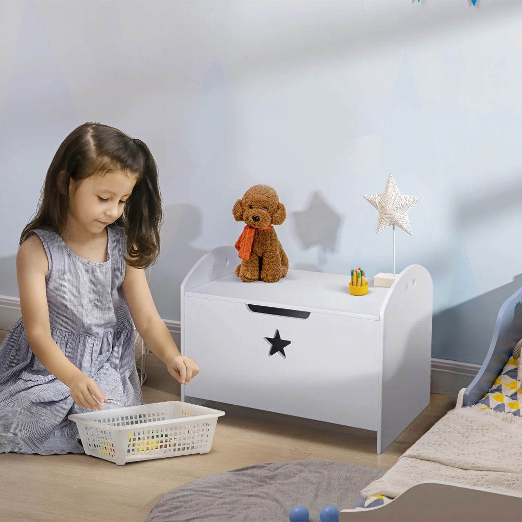 EasyComfort Baule Contenitore Portagiochi per Bambini (62x40x46.5cm) in Legno Bianco con Cerniere di Sicurezza