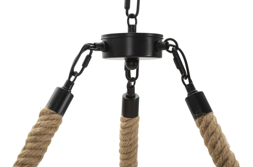 Lampadario Rope Circle Ø64x90 cm in Ferro e Corda Marrone e Nero