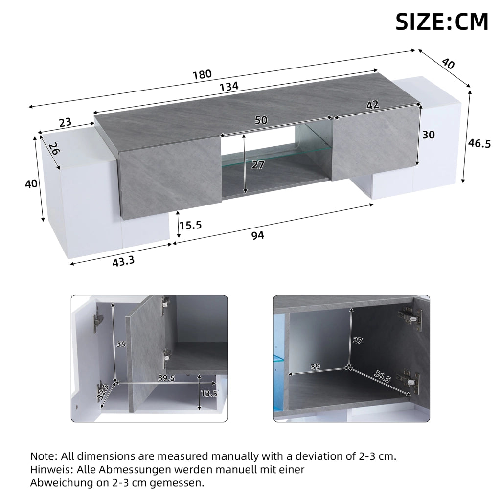Mobile TV- bianco/grigio- LED Bluetooth- 180x40x46.5 cm- per TV 60-70"