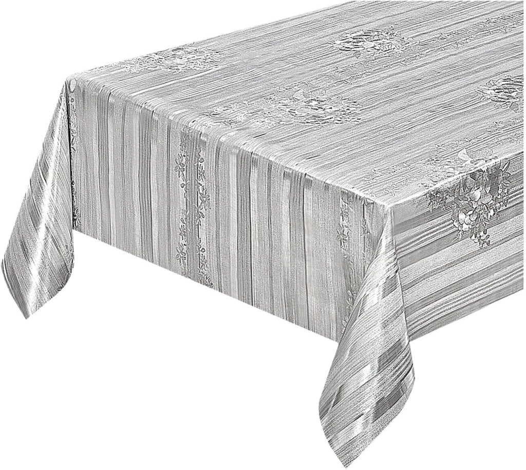 Tovaglia Cucina Antimacchia 140x300 Cm Metallizzata Lucida Grigia Copritavolo Pvc Decorato Dis_B