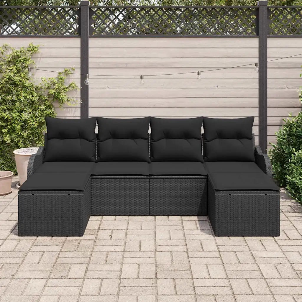 Set Divano da Giardino con cuscino 6 pcs Nero Poly Rattan