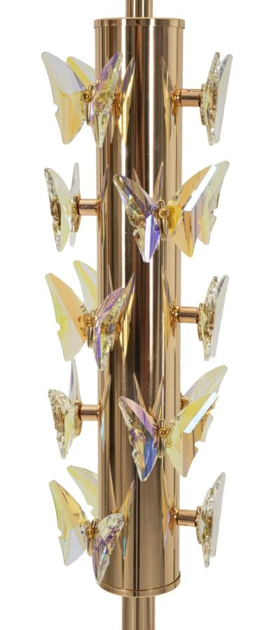 Lampada da Terra Gold Butterfly Ø45x157 cm in Ferro e Metallo e Tessuto e Vetro Oro e Bianco