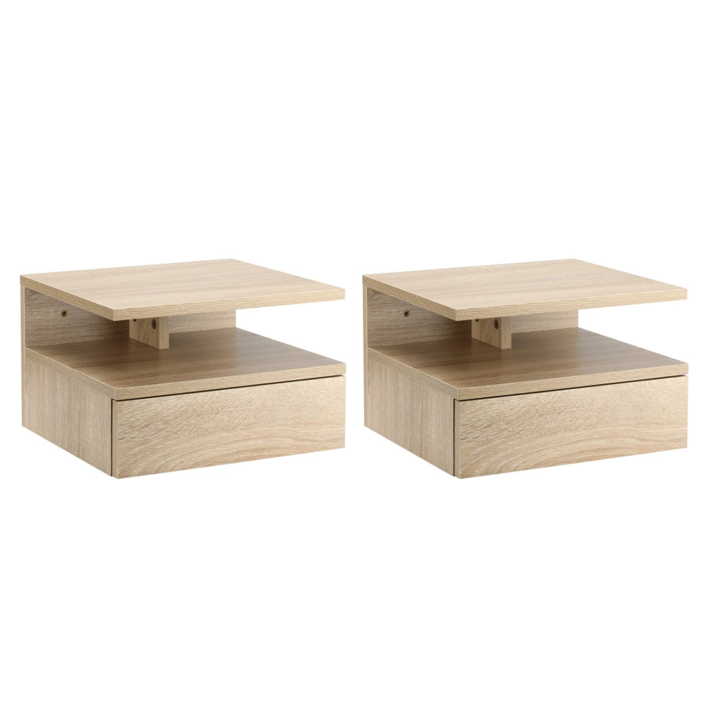 EasyComfort Set da 2 Comodini Moderni Sospesi con Cassetto e Ripiano in Legno 35x32x22.5cm, Rovere