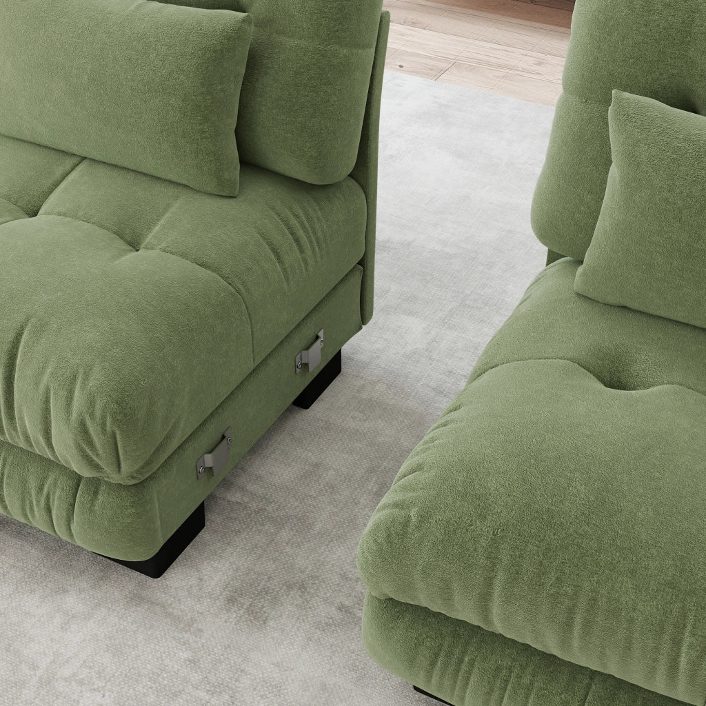 Divano Angolare Chenille con Ottoman e Cuscini ¨C MINIMAL ¨C Verde