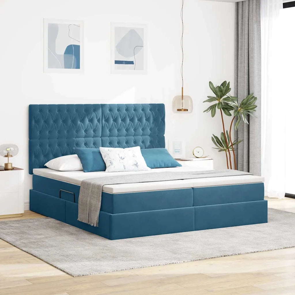 Letto con luci a strisce a LED Blu Scuro 200 x 200 cm Velluto