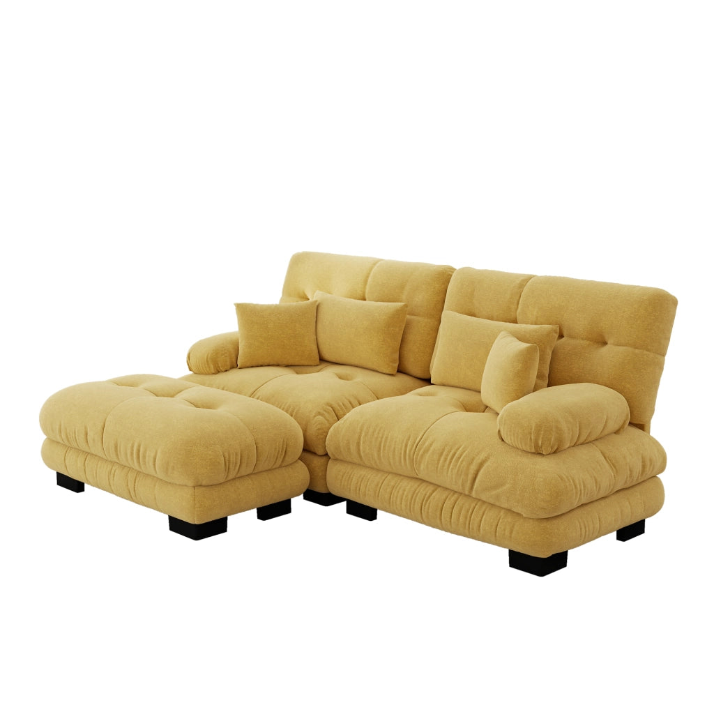 Divano Angolare con Ottoman ¨C MINIMAL ¨C Chenille, Giallo, Braccioli Larghi