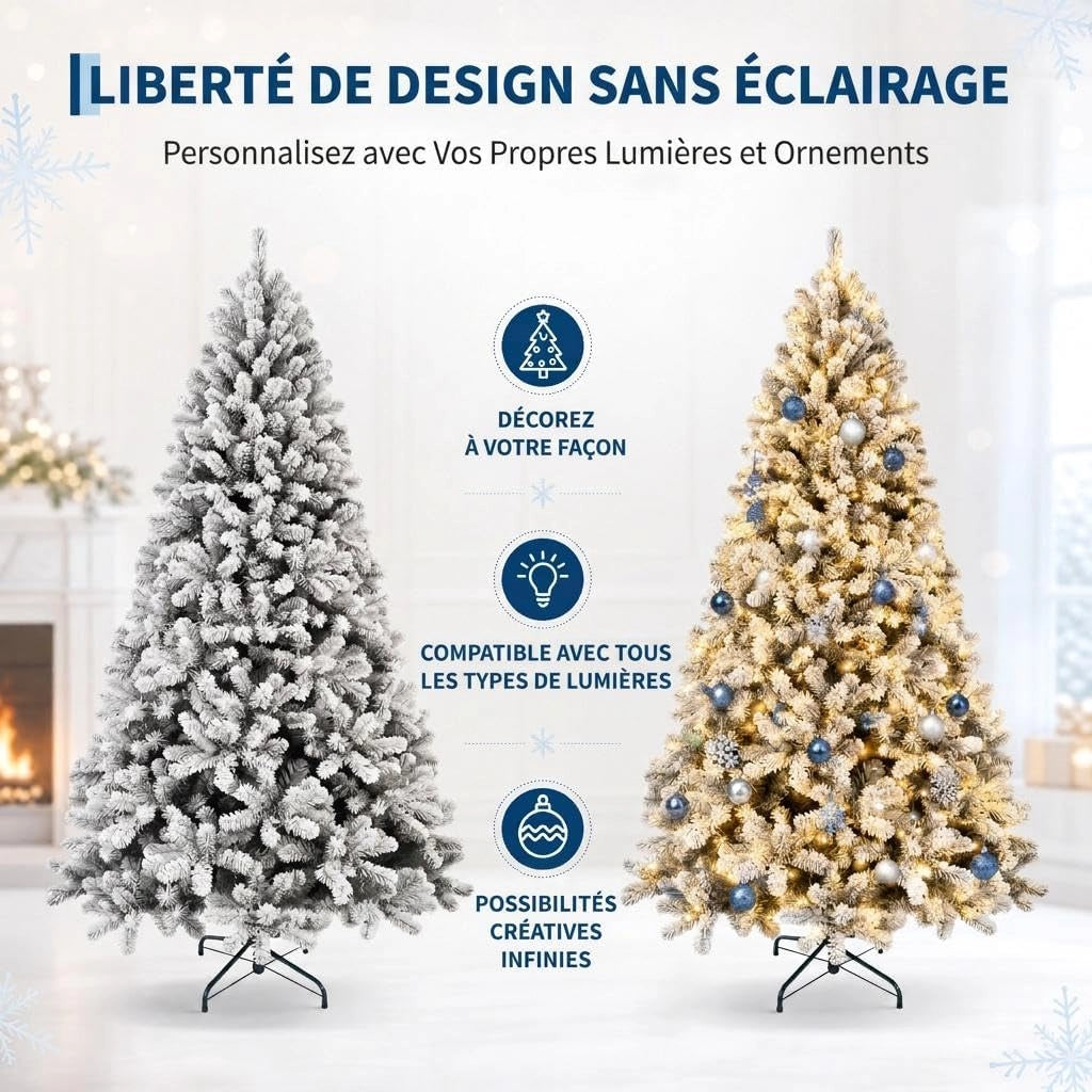 Albero di Natale Innevato 183cm con 880 Rami Folti Senza Luci e Supporto in Metallo