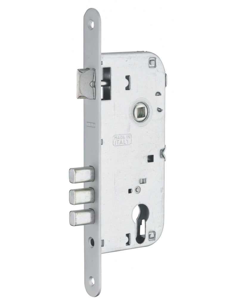 Cassa serratura per cilindro europeo, asse 45 mm, interasse 85 mm, 3 catenacci, frontale cromato – THIRARD