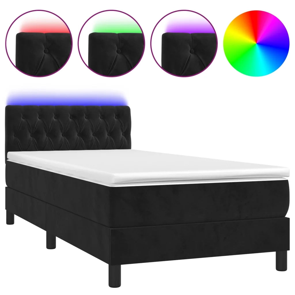 Letto a Molle con Materasso e LED Nero 90x190 cm in Velluto 3134557