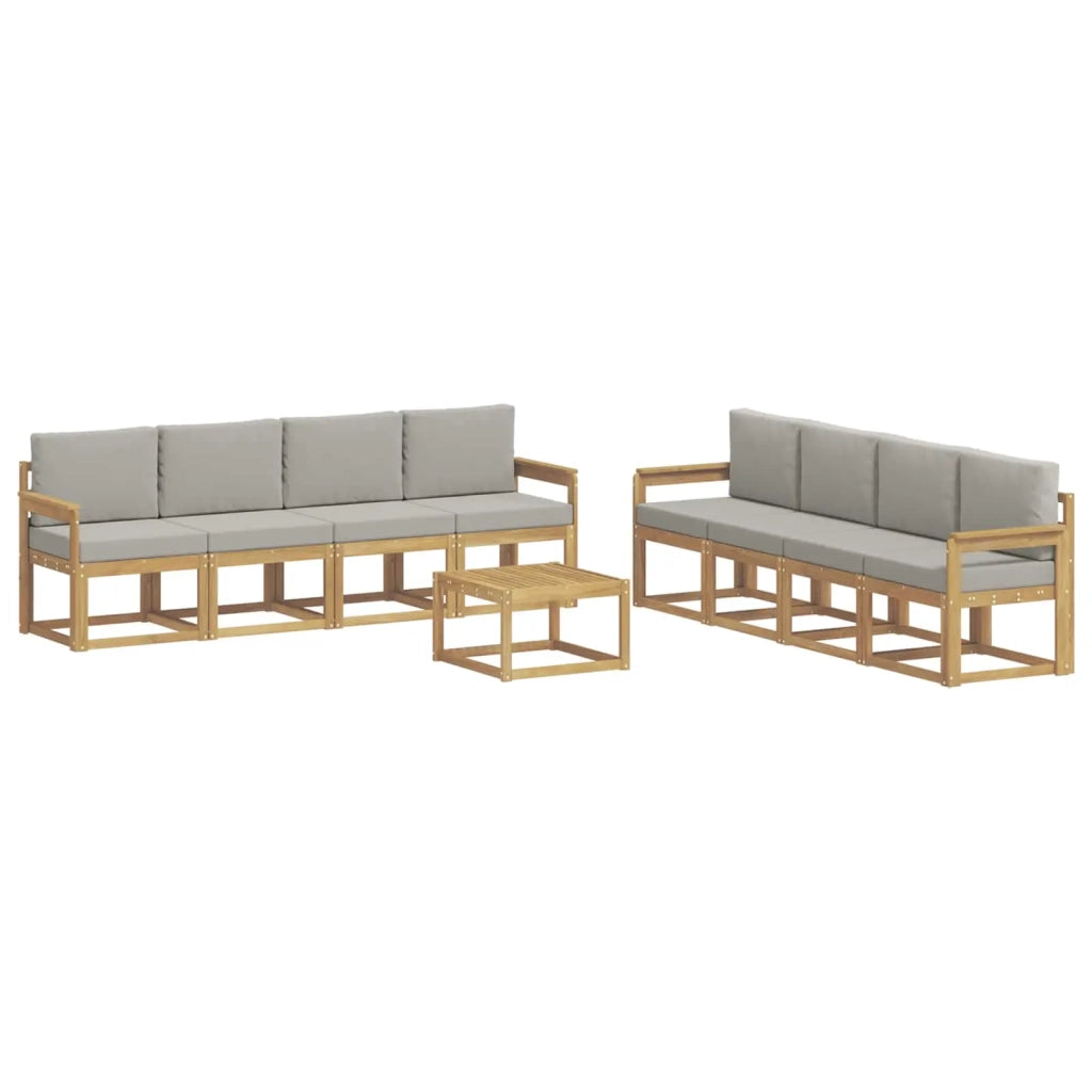 Set di divani da esterno 9 pz Bianco e Grigio Chiaro Poliestere 3387410