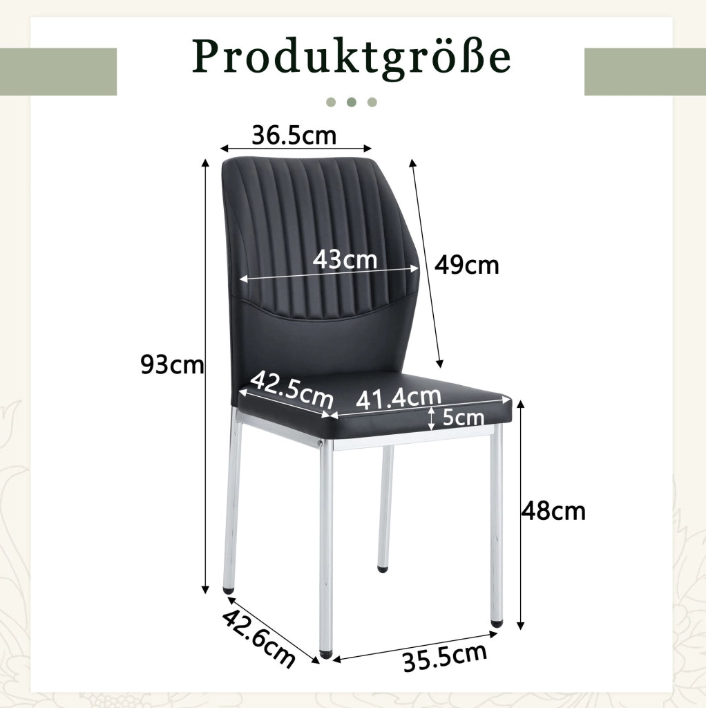 SEDIA da pranzo Set da 4 pezzi 93 cm Nero/Argento in PU e metallo