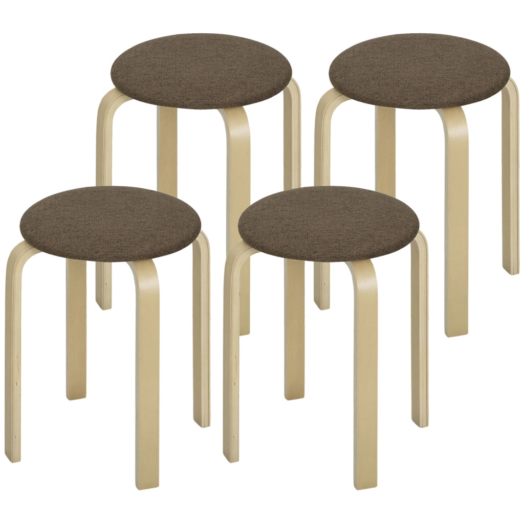 Pouf Imbottito Set 4 Pezzi ¨C Xylo ¨C Impilabile Legno Marrone